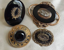 Antique Victorian gold enamel onyx sea pearl hair mourning brooch pendant.JPG