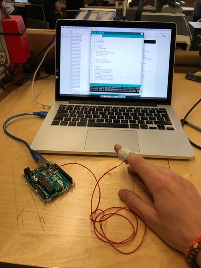 My first expriment trying to make a sweaty sensor. This radically failed due to the fact I couldn't find a way to get this sensor to give actual reliable readings.