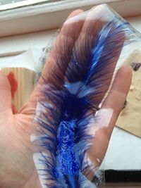 Dried glue on feather